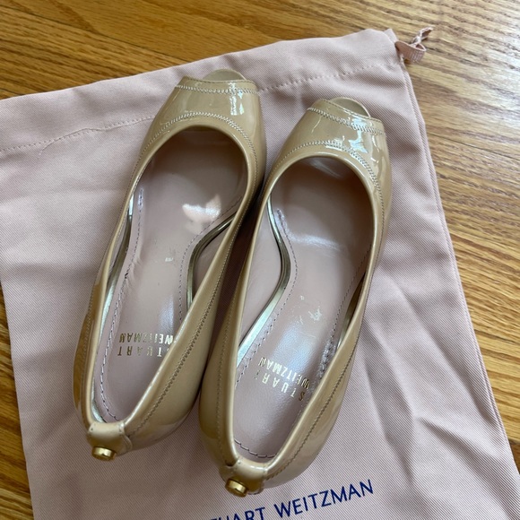 Stuart Weitzman Nude Patent Leather Open Toe Heels size 6 - Picture 4 of 13